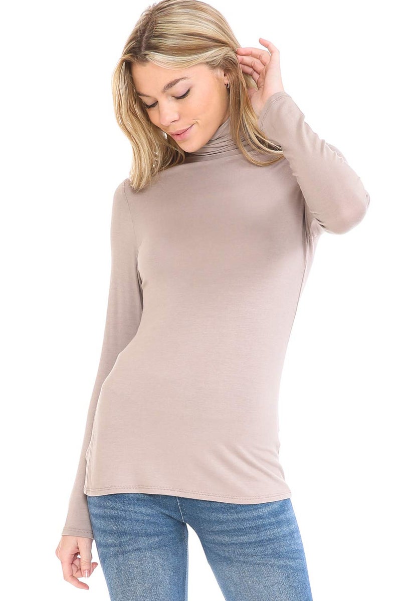 MINEFREE Women's Lightweight Long Sleeve Turtleneck Top Pullover Sweater LIGHTMOCHA L - Image 2